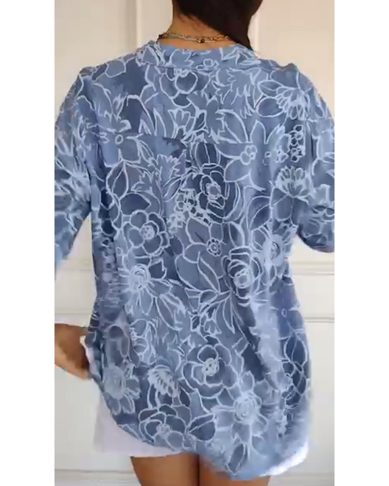 Clémence - Blouse Imprimée à Col V Boutonnée