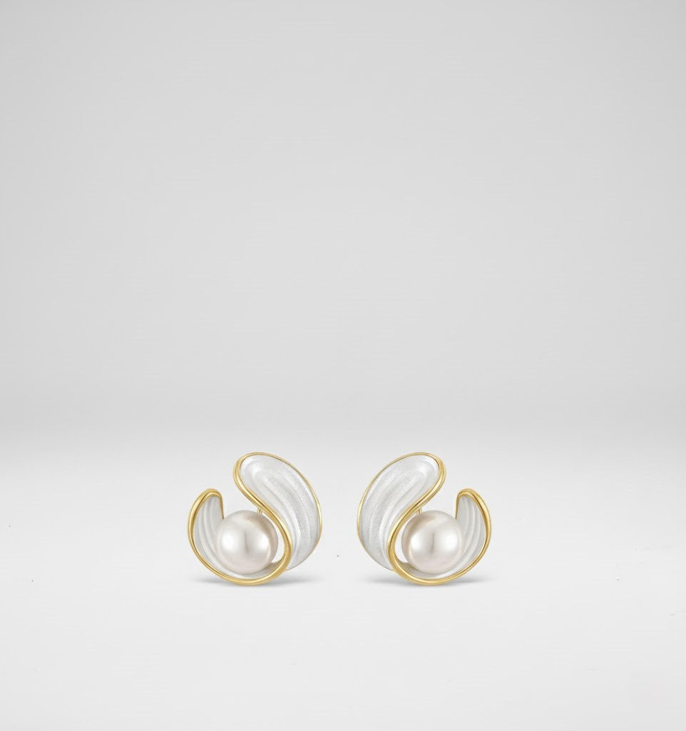 Boucles d'oreilles blanches exclusives en opale et perles en or