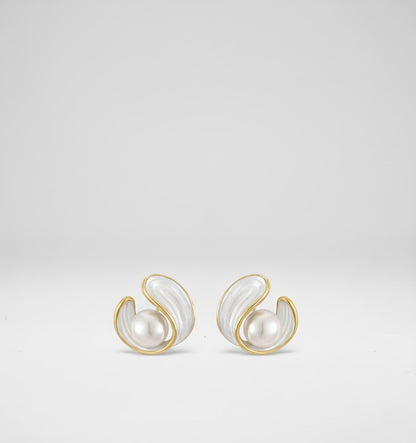 Boucles d'oreilles blanches exclusives en opale et perles en or