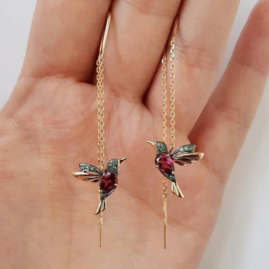 Boucles d’oreilles Colibri en Émail et Zircon